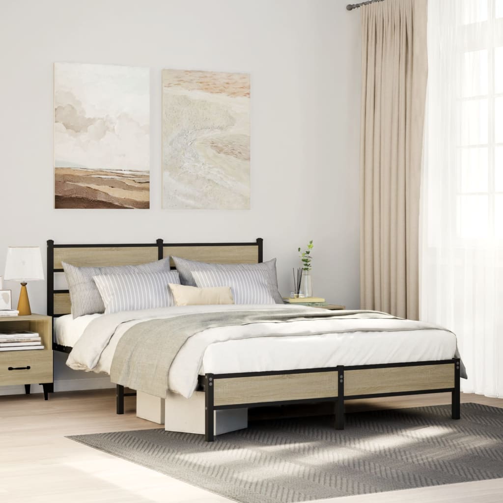 Bed Frame without Mattress Sonoma Oak 150x200 cm King Size Engineered Wood