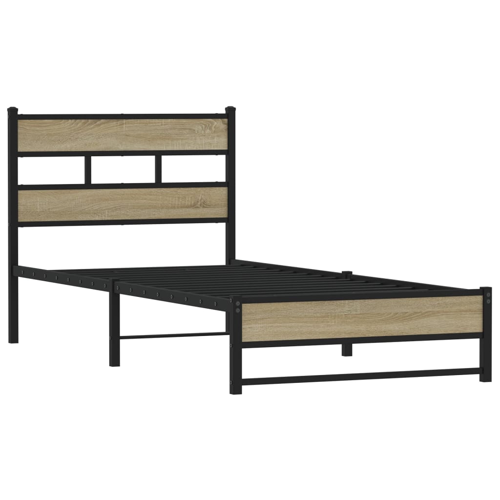 Metal Bed Frame without Mattress Sonoma Oak 90x190 cm Single