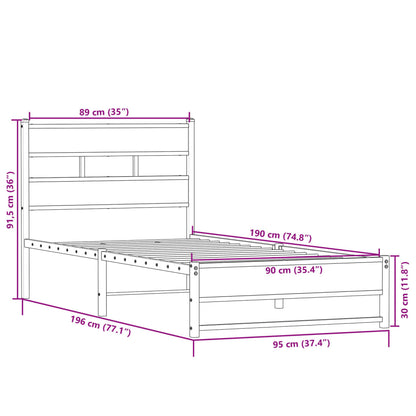 Metal Bed Frame without Mattress Sonoma Oak 90x190 cm Single