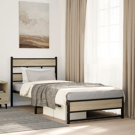 Metal Bed Frame without Mattress Sonoma Oak 90x190 cm Single