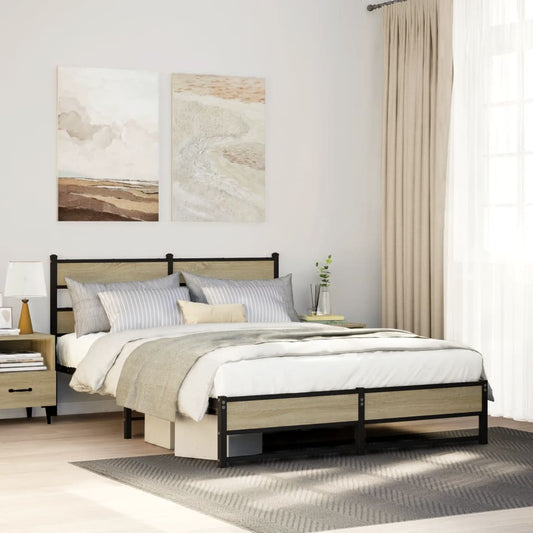 Metal Bed Frame without Mattress Sonoma Oak 150x200 cm King Size