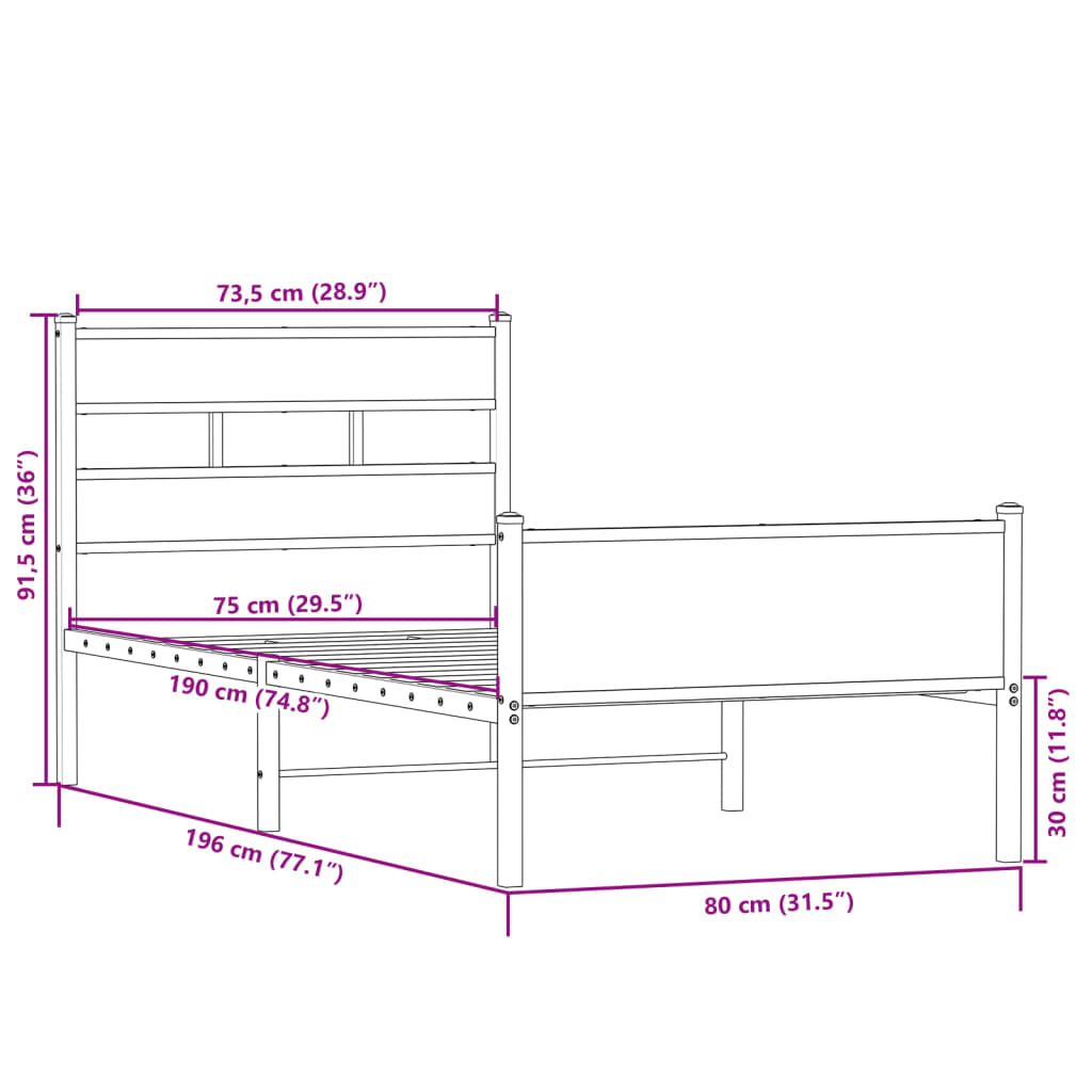 Bed Frame without Mattress Sonoma Oak 75x190 cm Small Single Engineered Wood