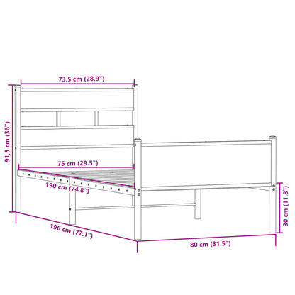 Bed Frame without Mattress Sonoma Oak 75x190 cm Small Single Engineered Wood