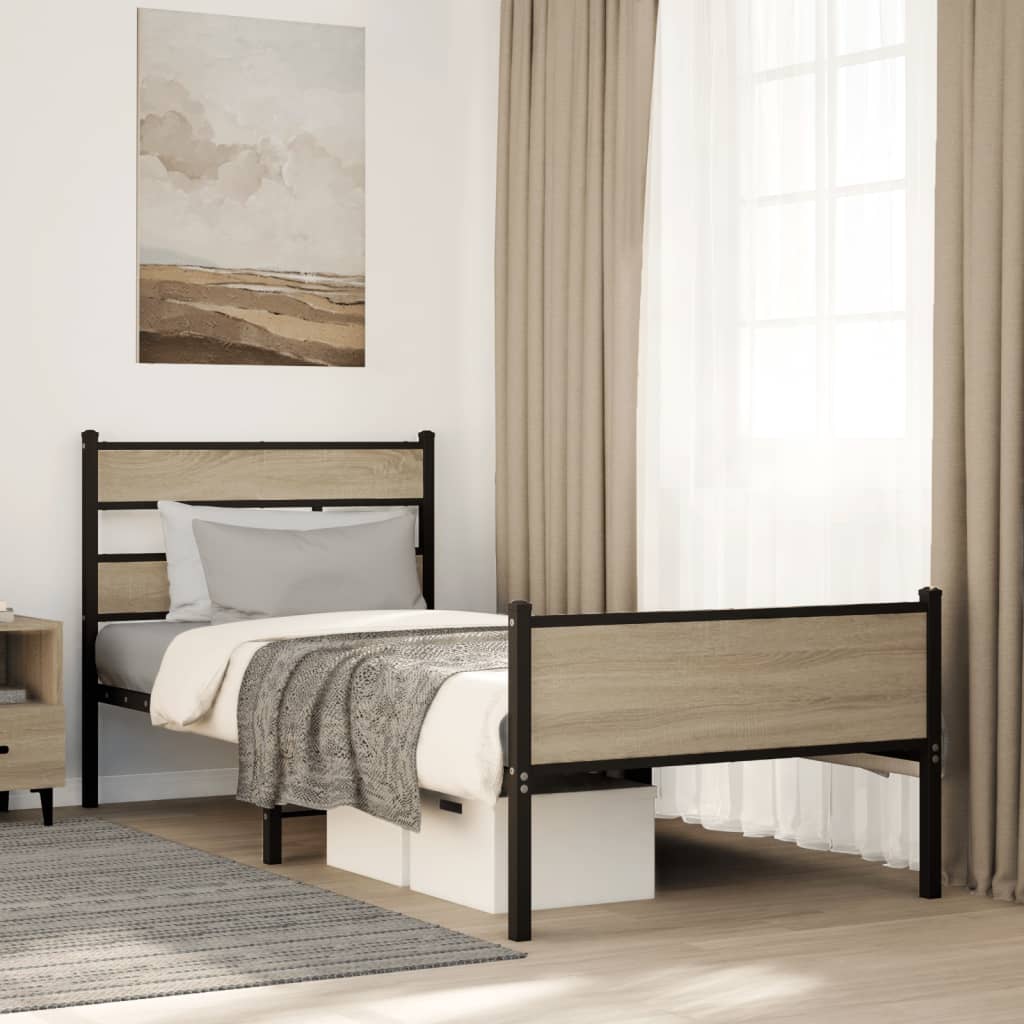 Bed Frame without Mattress Sonoma Oak 75x190 cm Small Single Engineered Wood