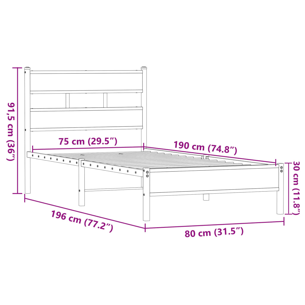 Bed Frame without Mattress Brown Oak 75x190 cm Small Single Engineered Wood