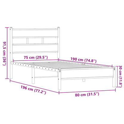 Bed Frame without Mattress Brown Oak 75x190 cm Small Single Engineered Wood