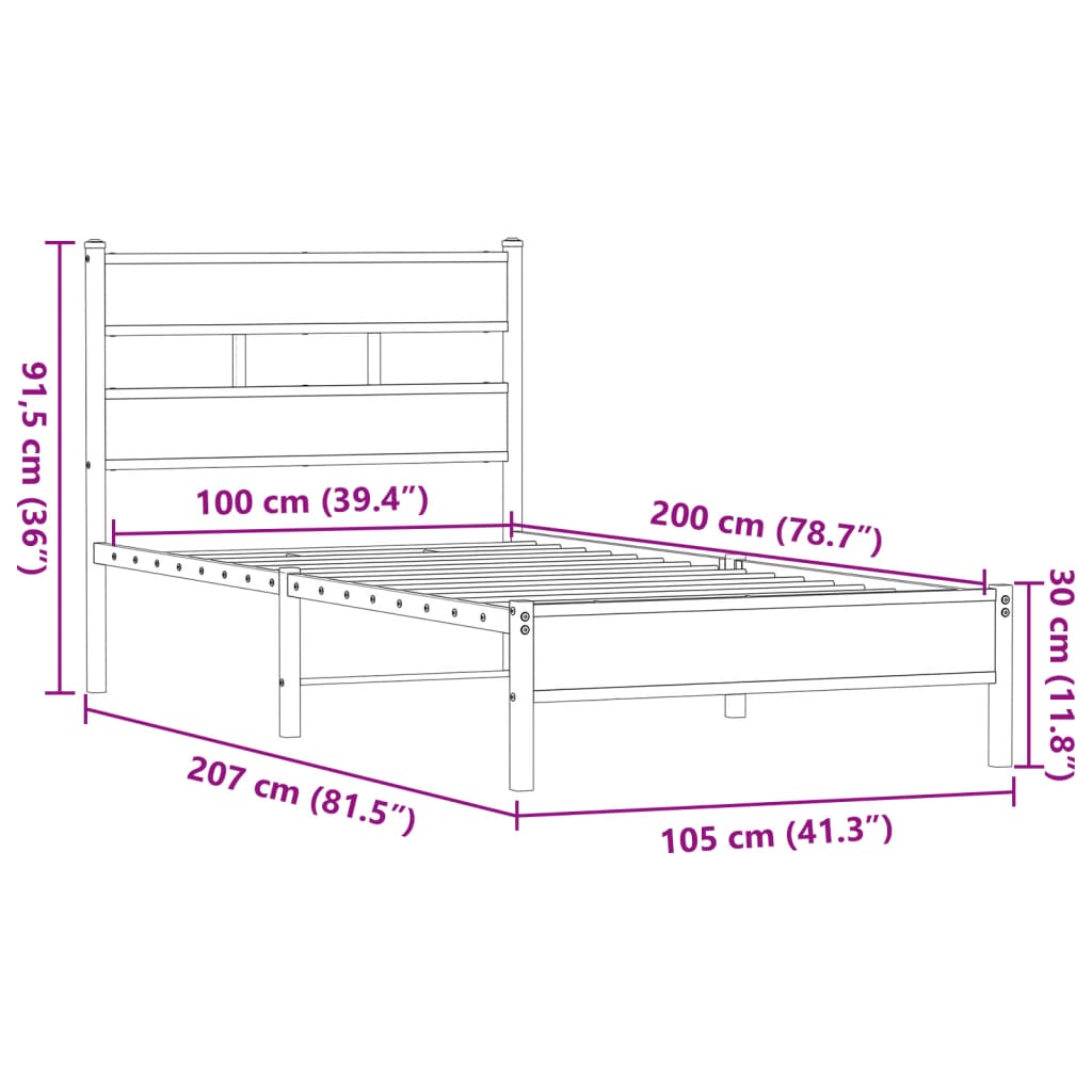 Bed Frame without Mattress Brown Oak 100x200 cm Engineered Wood