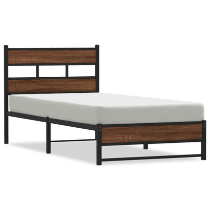 Metal Bed Frame without Mattress Brown Oak 90x190 cm Single