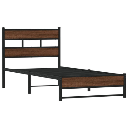 Metal Bed Frame without Mattress Brown Oak 90x190 cm Single