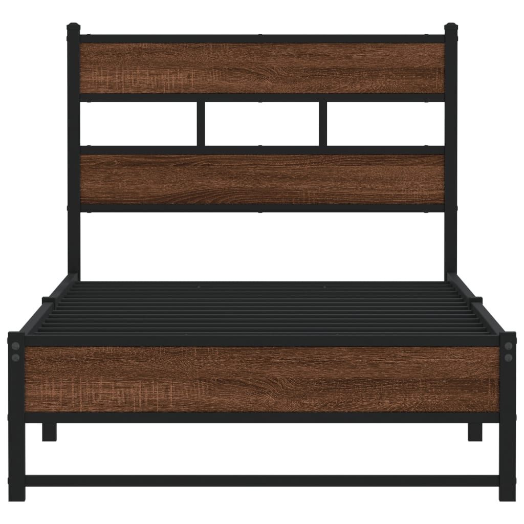 Metal Bed Frame without Mattress Brown Oak 90x190 cm Single