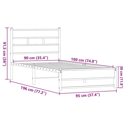 Metal Bed Frame without Mattress Brown Oak 90x190 cm Single