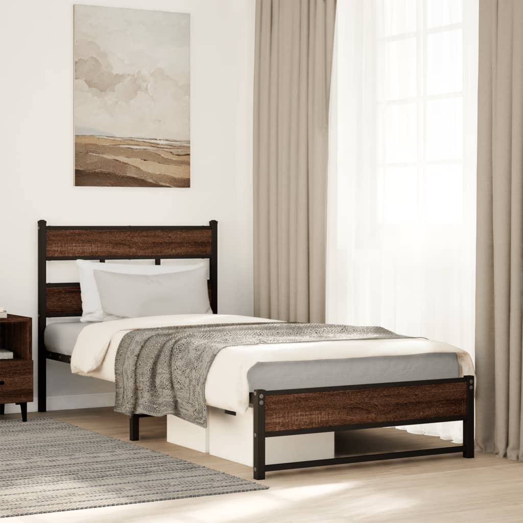 Metal Bed Frame without Mattress Brown Oak 90x190 cm Single