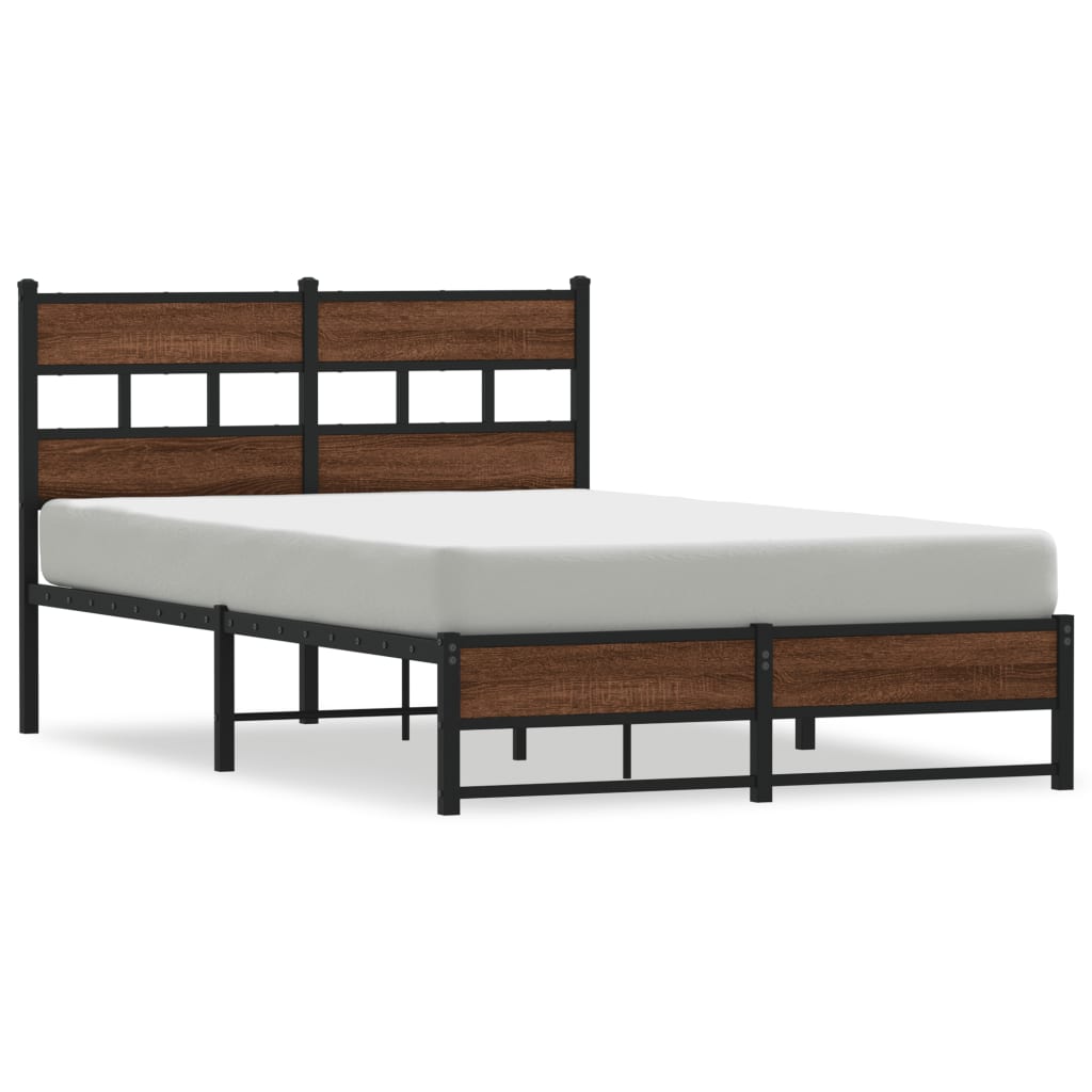 Metal Bed Frame without Mattress Brown Oak 120x190 cm Small Double