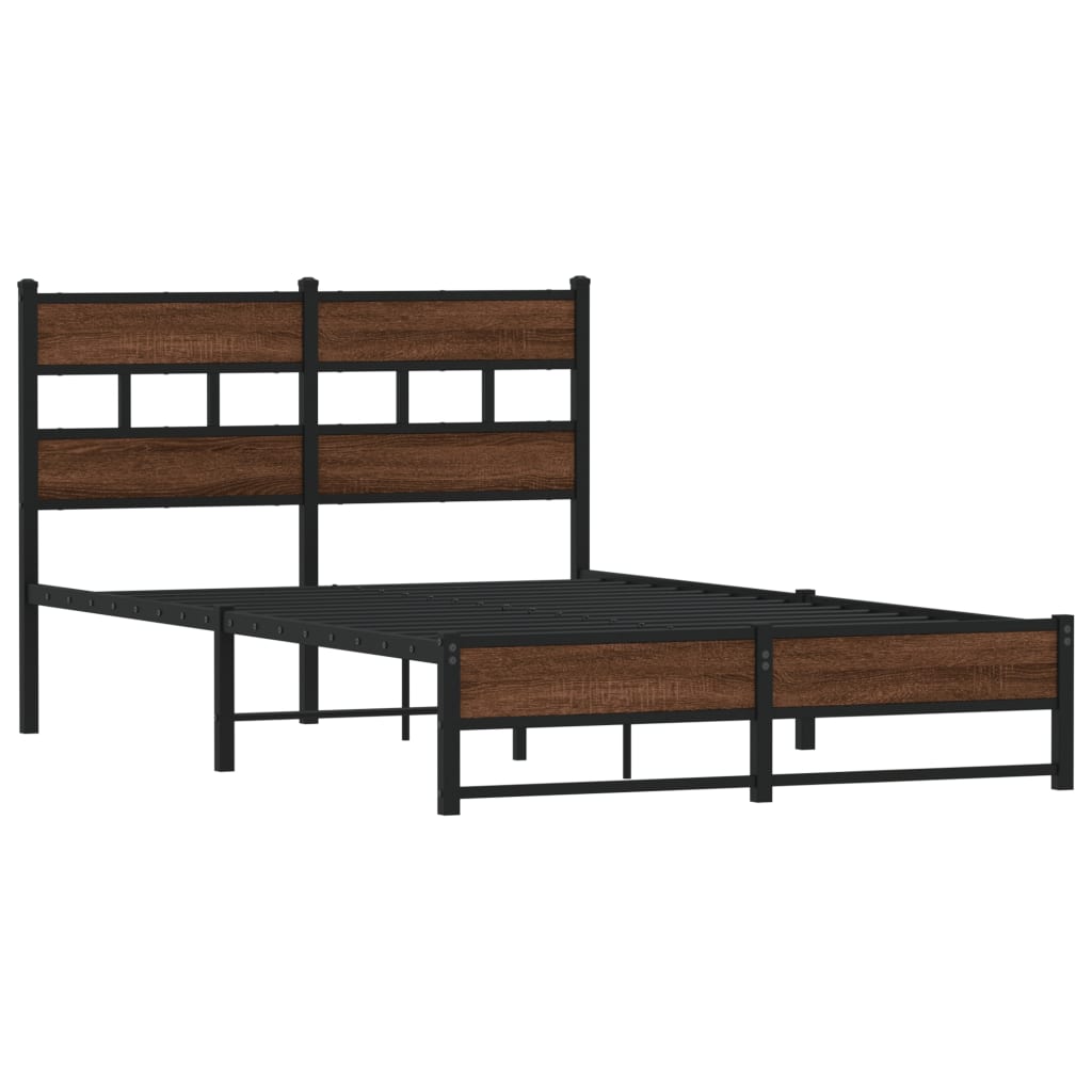 Metal Bed Frame without Mattress Brown Oak 120x190 cm Small Double