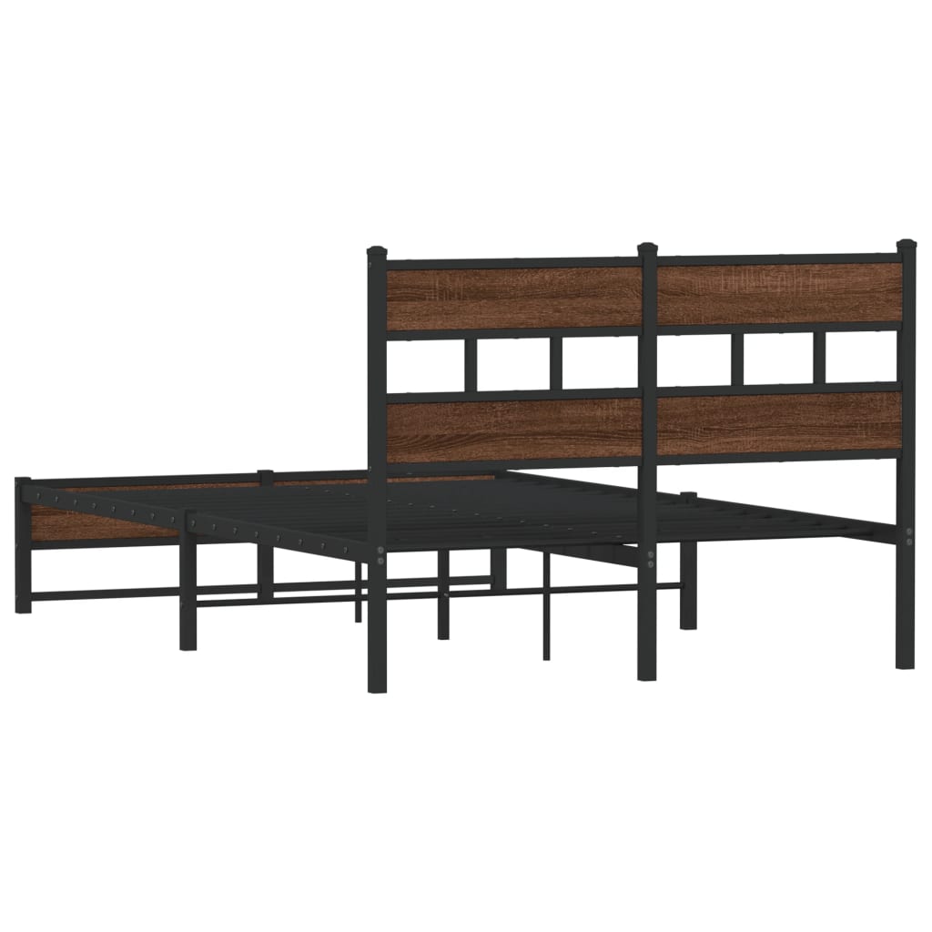 Metal Bed Frame without Mattress Brown Oak 120x190 cm Small Double