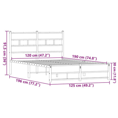 Metal Bed Frame without Mattress Brown Oak 120x190 cm Small Double