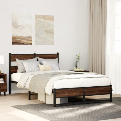 Metal Bed Frame without Mattress Brown Oak 120x190 cm Small Double