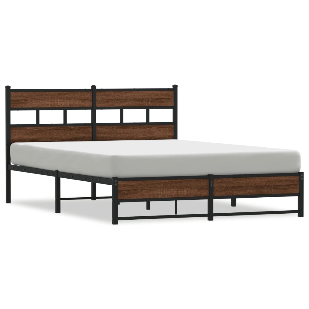 Metal Bed Frame without Mattress Brown Oak 150x200 cm King Size