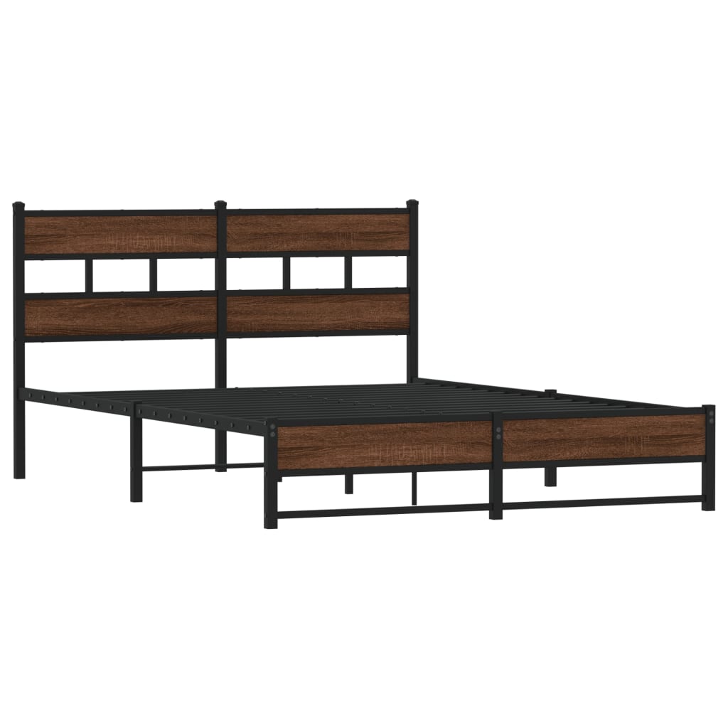 Metal Bed Frame without Mattress Brown Oak 150x200 cm King Size