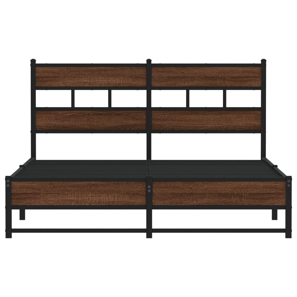 Metal Bed Frame without Mattress Brown Oak 150x200 cm King Size