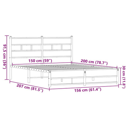 Metal Bed Frame without Mattress Brown Oak 150x200 cm King Size