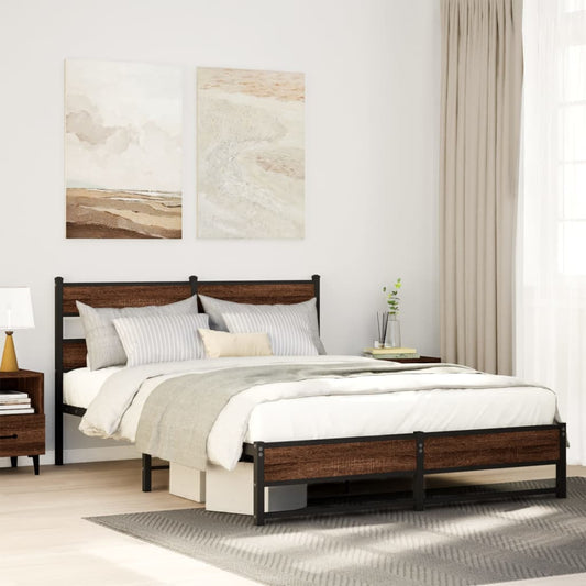 Metal Bed Frame without Mattress Brown Oak 150x200 cm King Size