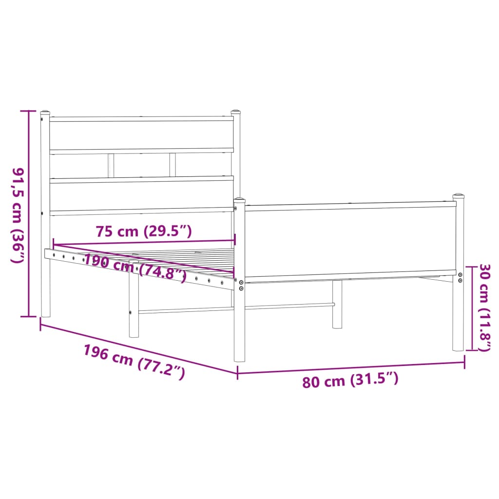 Bed Frame without Mattress Brown Oak 75x190 cm Small Single Engineered Wood