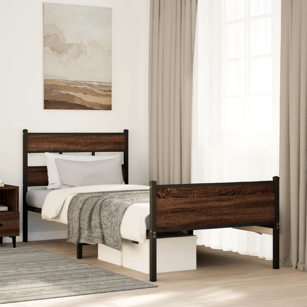 Bed Frame without Mattress Brown Oak 75x190 cm Small Single Engineered Wood