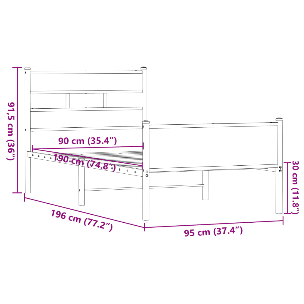 Bed Frame without Mattress Brown Oak 90x190 cm Single Engineered Wood