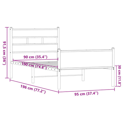 Bed Frame without Mattress Brown Oak 90x190 cm Single Engineered Wood