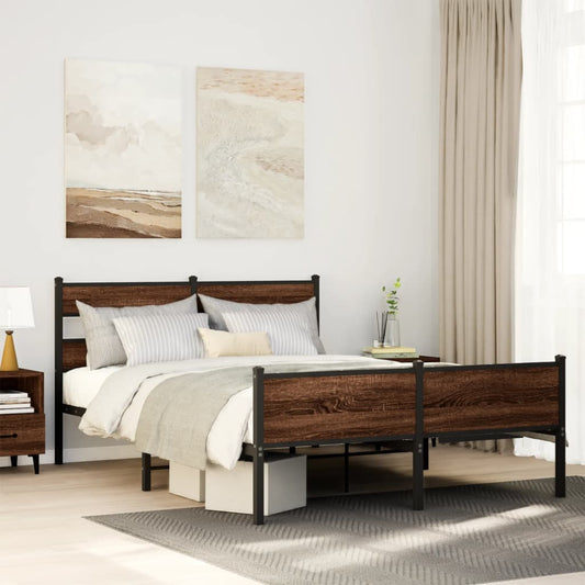 Bed Frame without Mattress Brown Oak 140x190 cm Engineered Wood