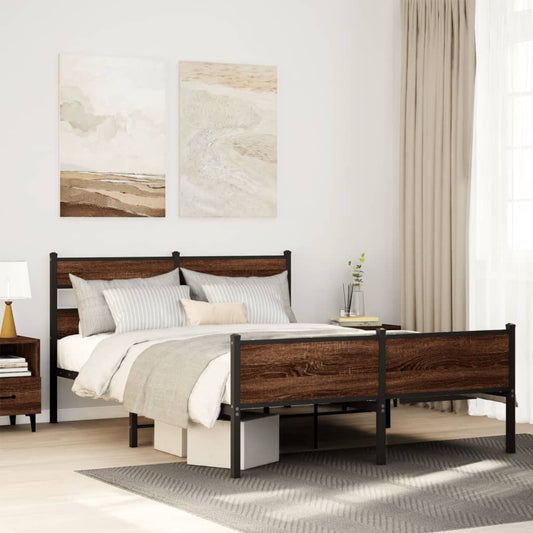 Bed Frame without Mattress Brown Oak 140x200 cm Engineered Wood