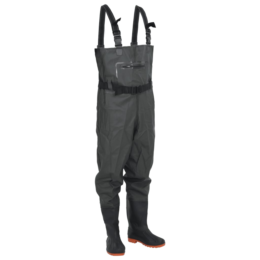 Chest Waders with Boots and Belt Dark Green Size 40