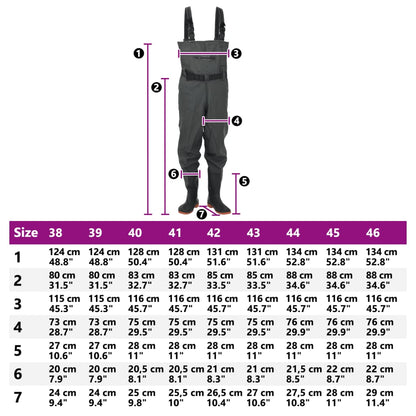 Chest Waders with Boots and Belt Dark Green Size 40