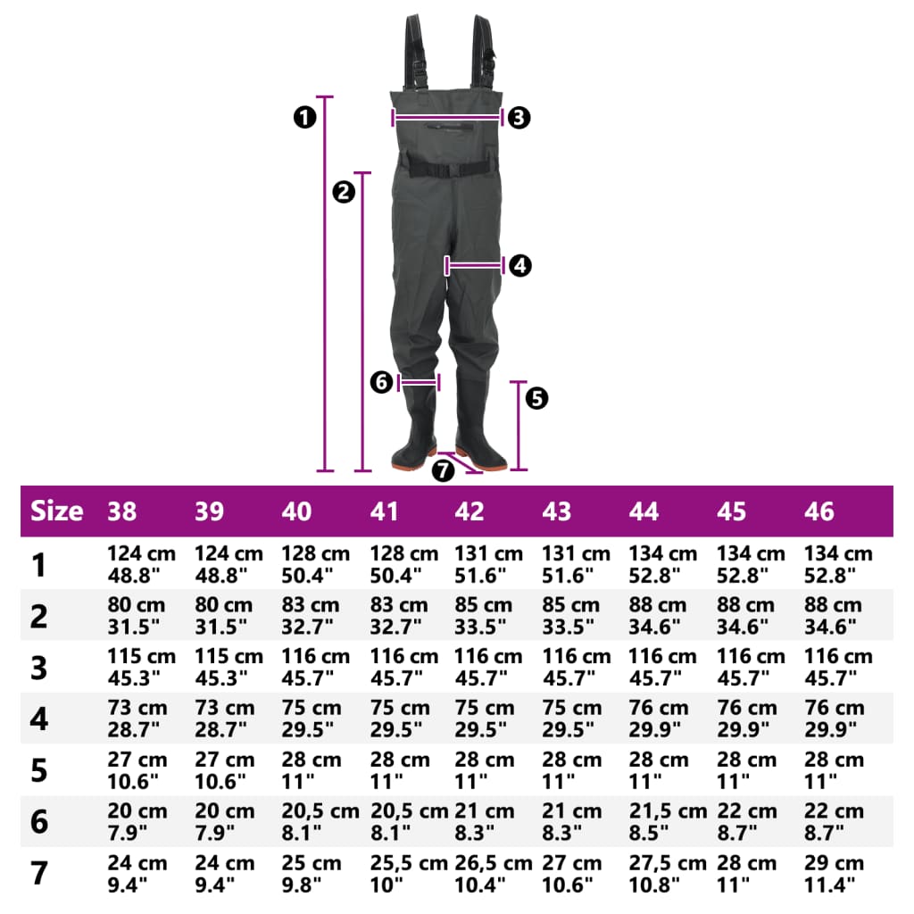 Chest Waders with Boots and Belt Dark Green Size 41