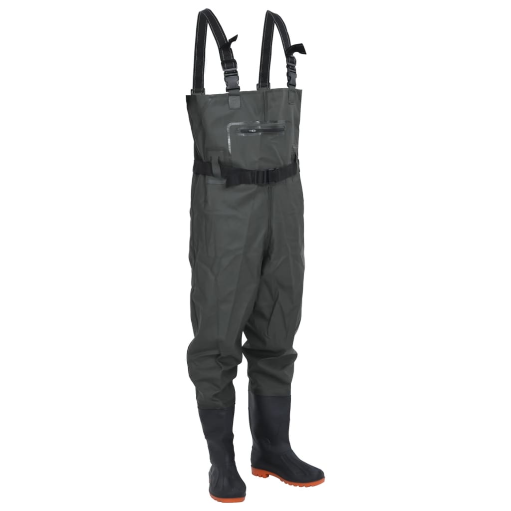 Chest Waders with Boots and Belt Dark Green Size 42