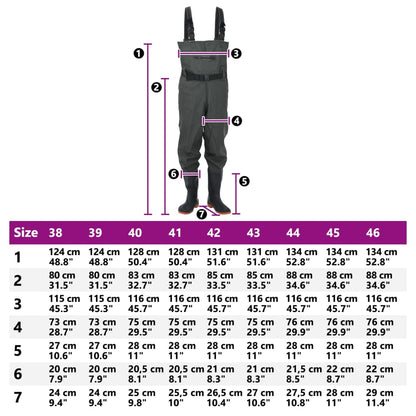 Chest Waders with Boots and Belt Dark Green Size 43