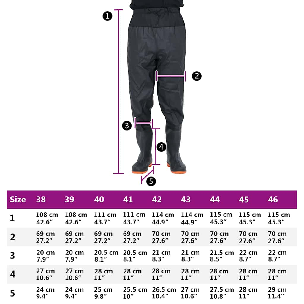 Waist Waders with Boots Black Size 38