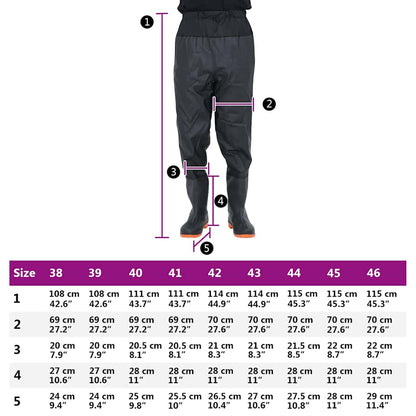 Waist Waders with Boots Black Size 38