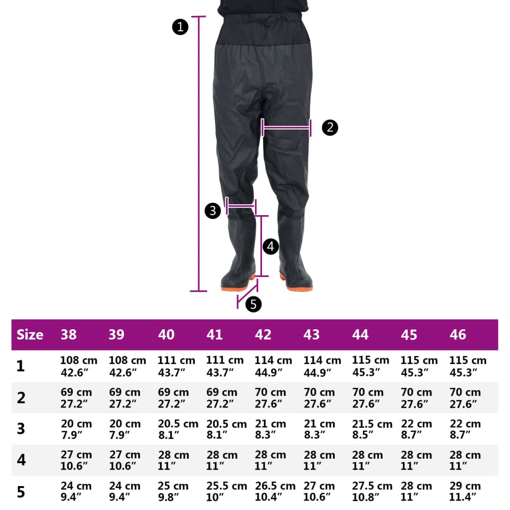 Waist Waders with Boots Black Size 38