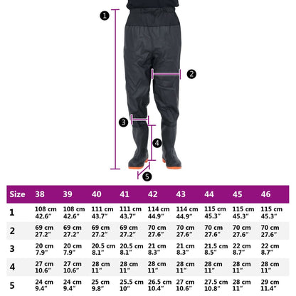 Waist Waders with Boots Black Size 38