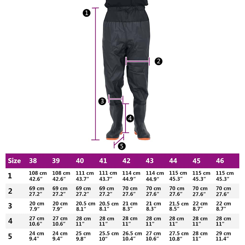 Waist Waders with Boots Black Size 39