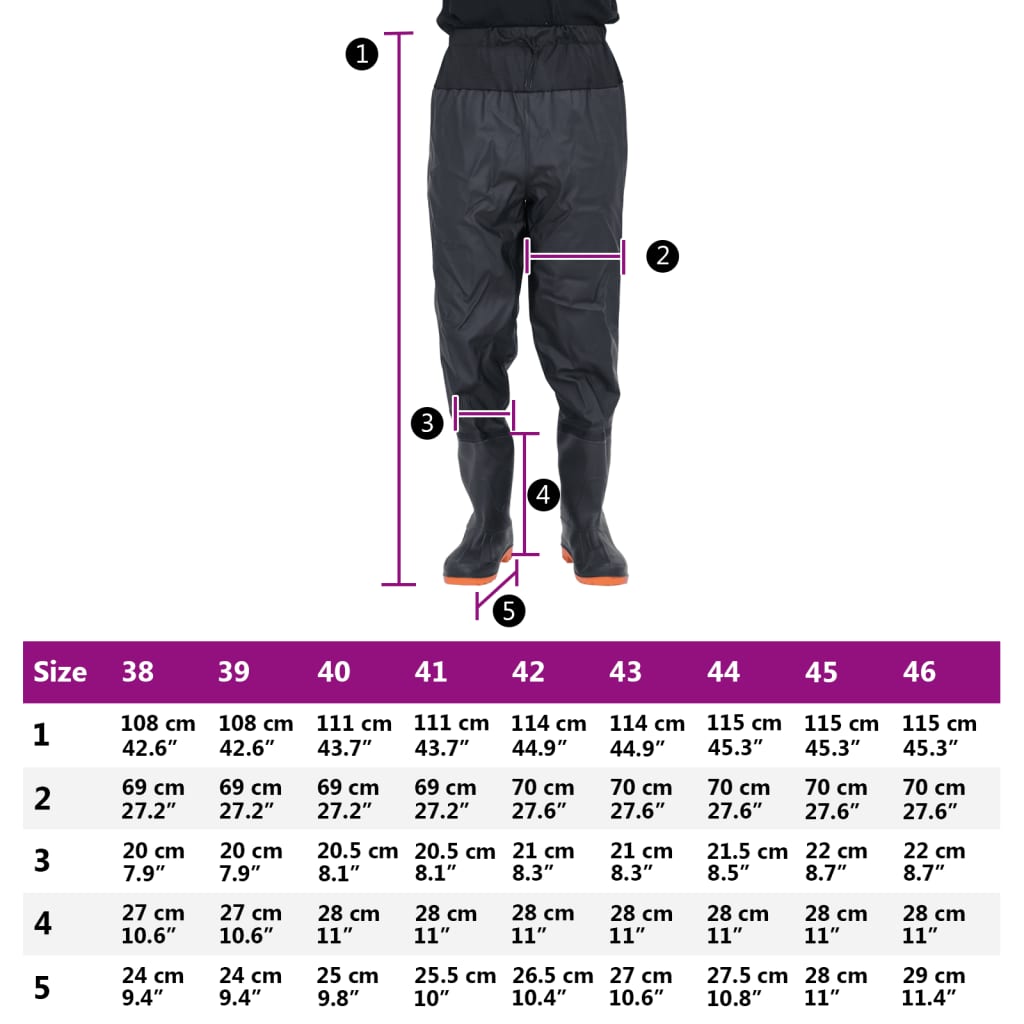 Waist Waders with Boots Black Size 41