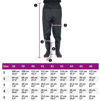 Waist Waders with Boots Black Size 42