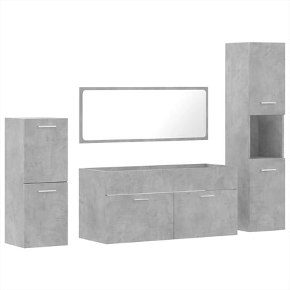 4 Piece Bathroom Furniture Set Concrete Grey Engineered Wood