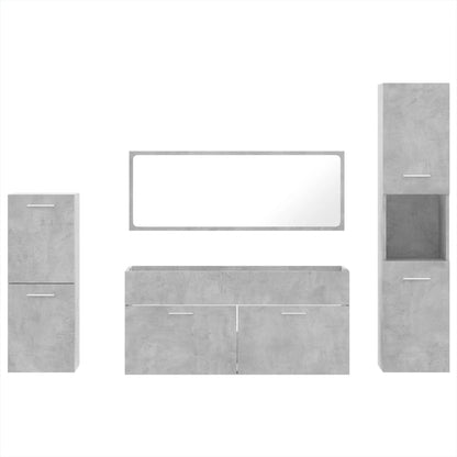 4 Piece Bathroom Furniture Set Concrete Grey Engineered Wood