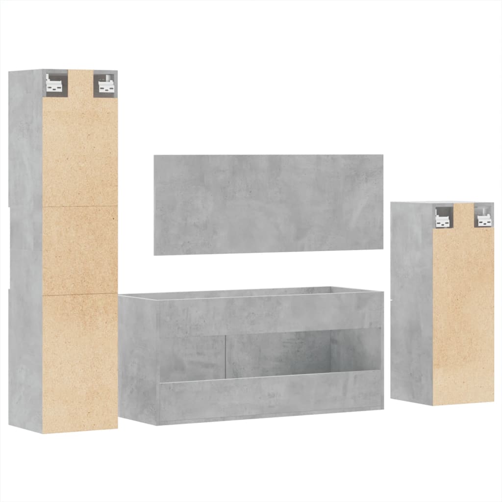 4 Piece Bathroom Furniture Set Concrete Grey Engineered Wood