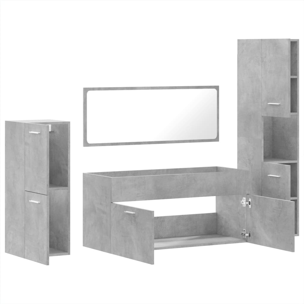 4 Piece Bathroom Furniture Set Concrete Grey Engineered Wood