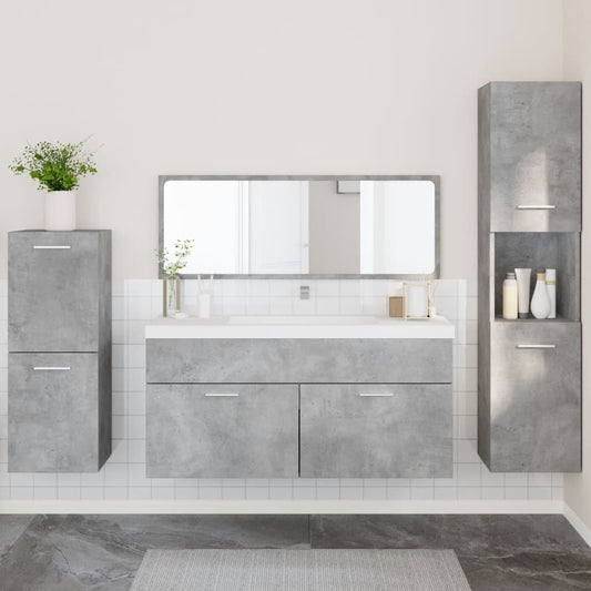 4 Piece Bathroom Furniture Set Concrete Grey Engineered Wood