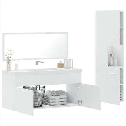 3 Piece Bathroom Furniture Set White Engineered Wood